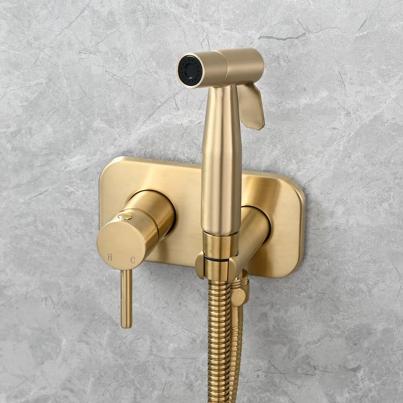 Tecmolog Bidet portable pour WC Acciaio Inossidabile Ensemble de vaporisateur à main chaude et froide Doré brossé WS024J2F2 - 2