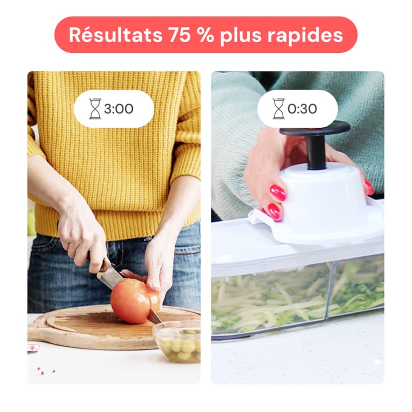 Fullstar Coupe Legumes Multifonctions et Mandoline - Trancheur ou Découpe Cube Oignons Carottes Concombres Frites Fruits - Rapeuse Legume et Fromage - Cuisine Accessoires (Compact 6-en-1 Blanc) - 3