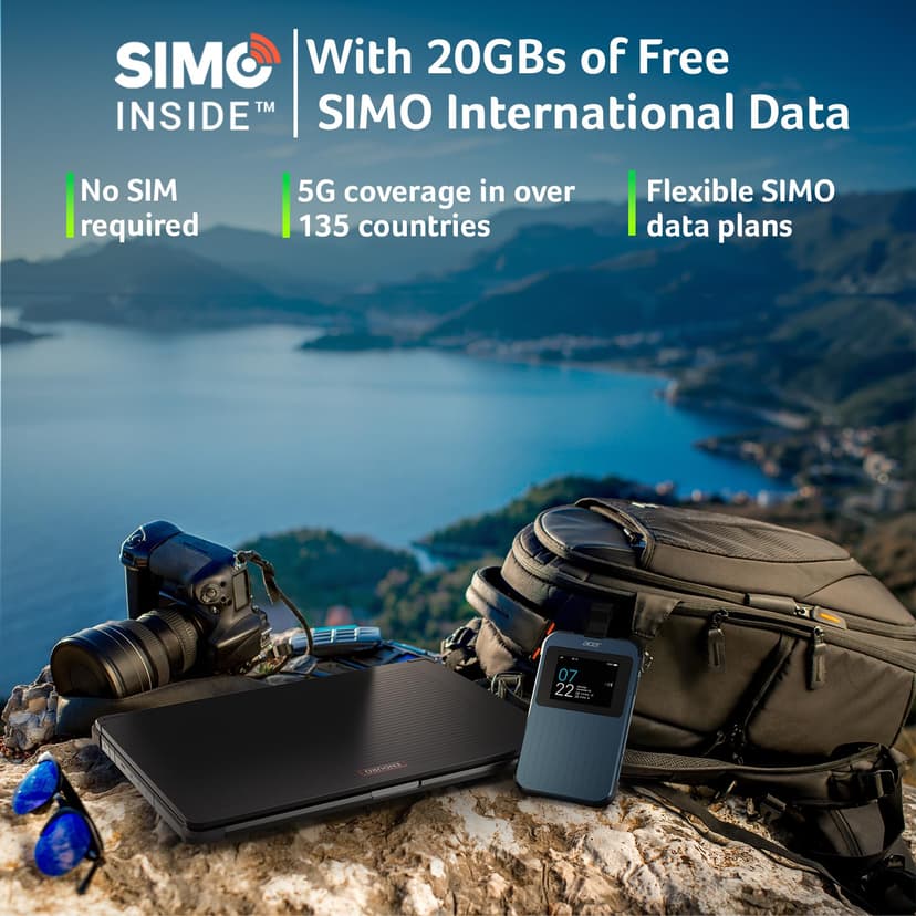 Acer Connect Enduro M3 5G Router/Mobile Hotspot (2.4-inch Touchscreen, Wi-Fi 6, USB-C, MIL-STD-810H & IP54 Certified) - includes 20GB roaming data - 6