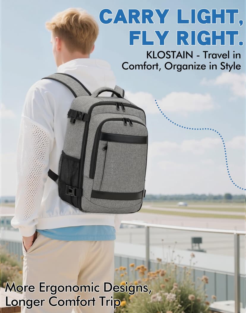 KLOSTAIN for Easyjet Cabin Bag 45x36x20 Travel Backpack Hand Luggage Carry-ons Bag Laptop Backpack Ruscksack for Airplanes Flight New Easyjet Underseat Cabin Bags Fit 14" Laptop Black - 6