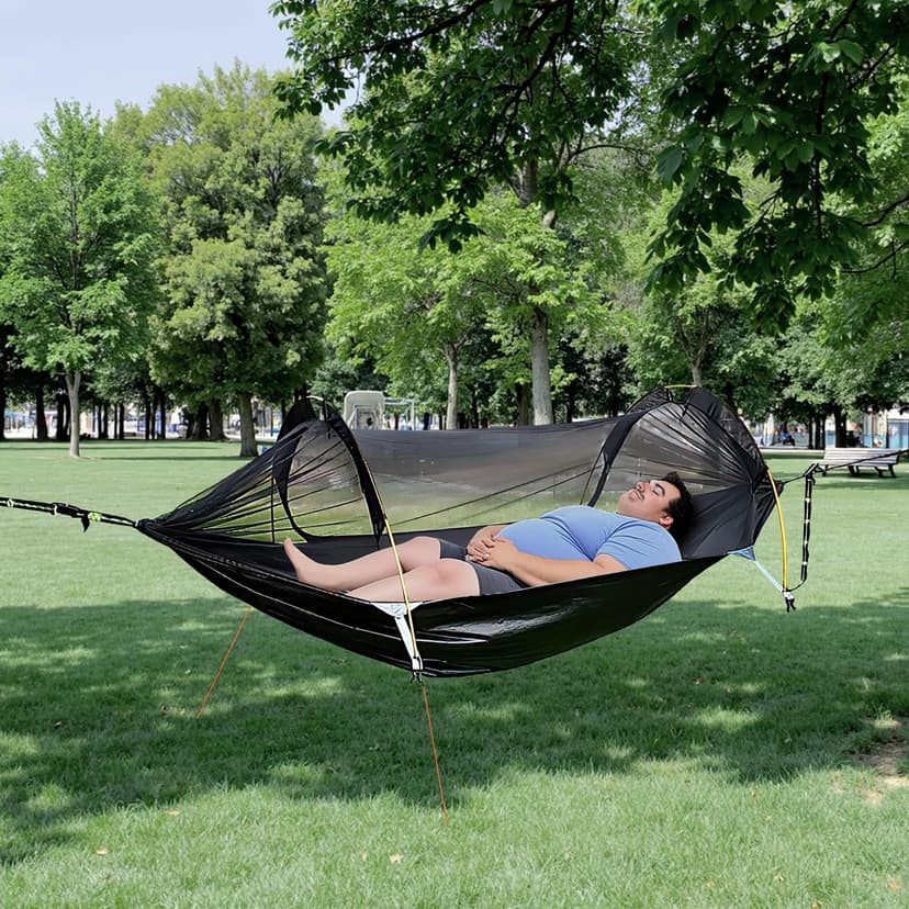 Night Cat Hammock Tent with Mosquito Net Waterproof Rainfly for 1 Person Hiking Camping in Garden Backyard Wild - 2