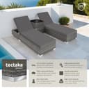 tectake® 3PC Rattan Sun Lounger with Aluminium Frame, Garden Furniture Set with 2 Loungers, Including Side Table, Cushions and 2 Cover Sets, 5-level Reclining Garden Chair - grey - 2