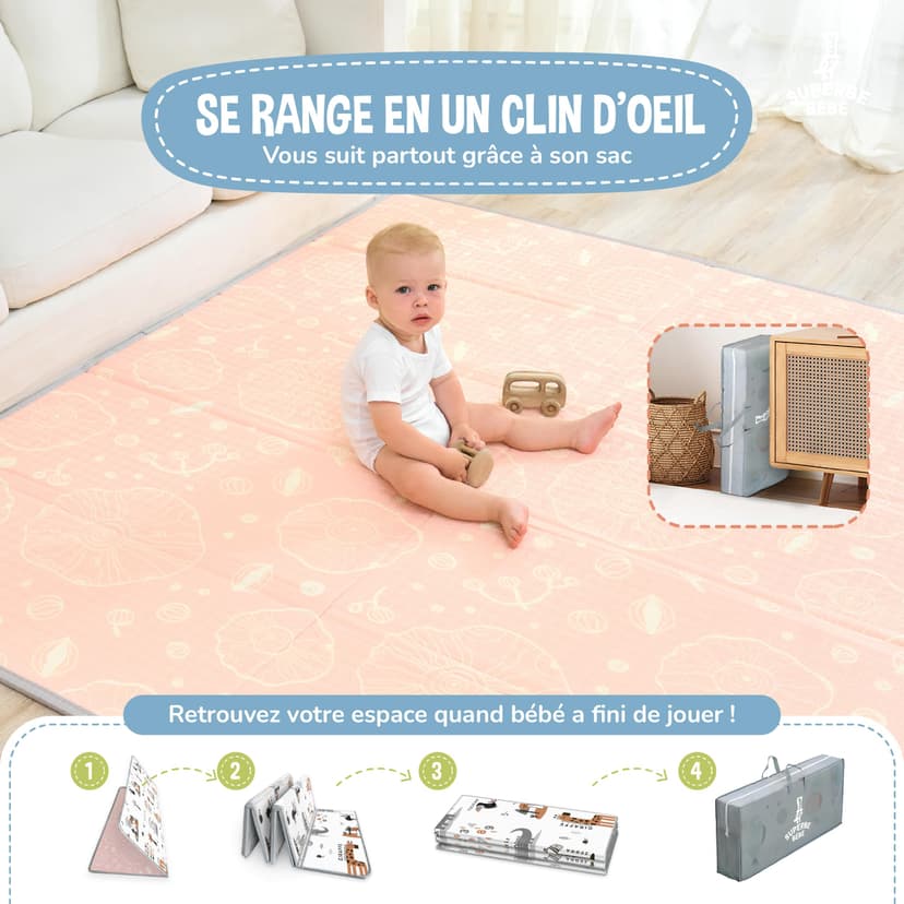 Tapis D'éveil Bébé Pliable Epais Réversible 150x180x1cm - tapis De Jeu Pour Enfant Bebe - tapis De Sol XXL En Mousse - Tapis De Motricité Favorisant Le Développement Sensoriel - Cadeau Naissance Bébé - 3