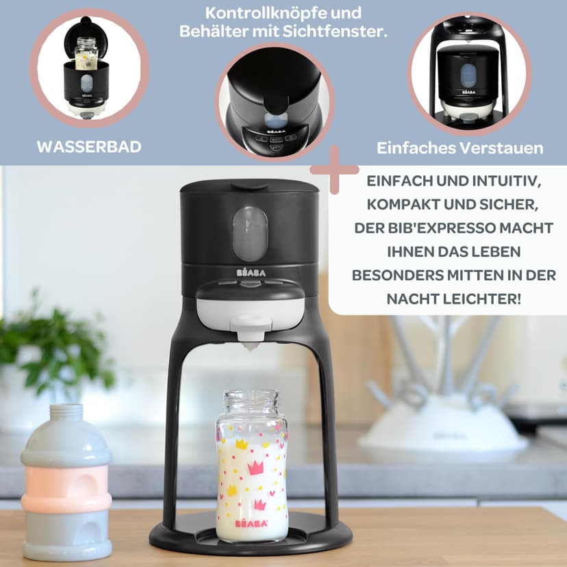 Béaba Préparateur-Chauffe Biberon/Petits pots, Distributeur d'Eau à Température Exacte, Instantané, Rapide, 2 Températures, Bib'Expresso, Noir , 1 Unité - 4