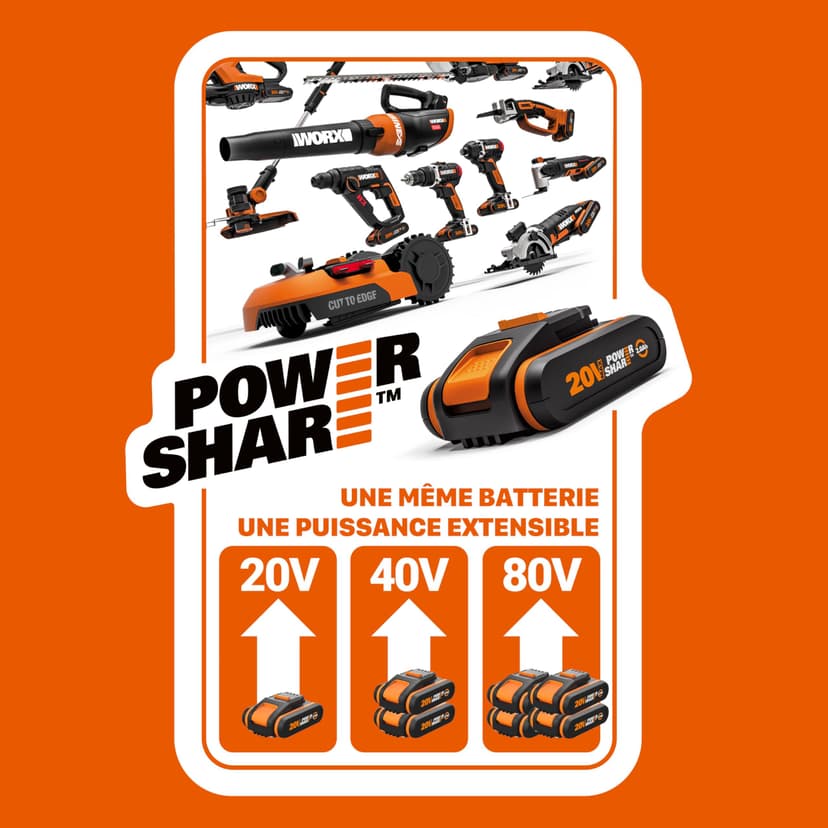 WORX Tondeuse à Gazon sans Fil 40V WG743E, Surface Max 500 m², Coupe de 40cm, Tonte jusqu'aux Bordures, 7 Hauteurs de Coupe, silencieuse, livrée avec 2 Batteries 4Ah et 1 Chargeur Double - 2