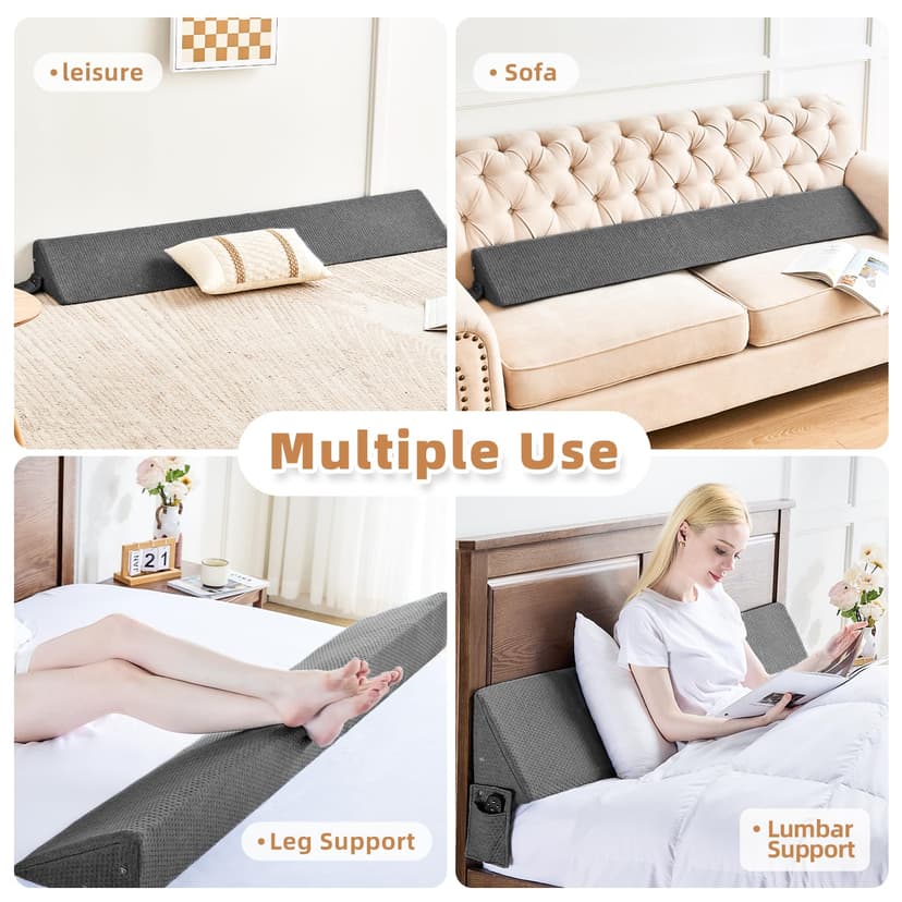 Dorifine Bed Wedge Pillow for Headboard Gap Filler King(76"x6"x10") Mattress Gap Filler(0-8") Bed Wedge for Headboards Gaps Between Your Headboard and Mattress,Headboards Pillow,Grey - 8