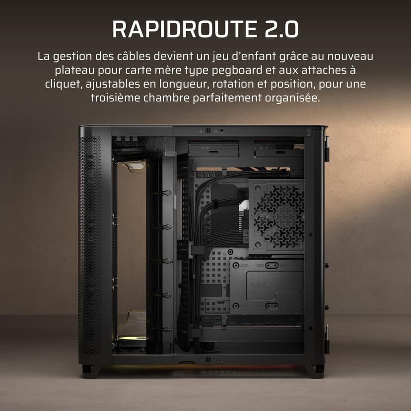 CORSAIR AIR 5400 RS-R ARGB Boîtier PC Triple Chambre Moyen-Tour Panoramique — Chambre Isolée pour AIO 360mm, Compatible Mères À Connexion Inversée, 3X Ventilateurs ARGB RS-R Inclus — Noir - 8