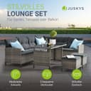 Juskys Manacor Grey Mottled Polyrattan Lounge - Garden Lounge with Sofa, Table, 2 Stools and Cushions - Garden Furniture Set for up to 7 People - Seat Covers in Grey - 2