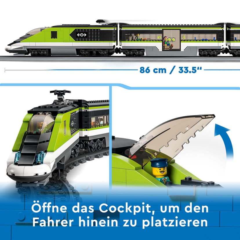 LEGO City Le Train de Voyageurs Express - Jouet Train Télécommandé avec Phares Fonctionnels, 2 Wagons, 24 Rails & 6 Minifigurines - Idée de Cadeau pour Garçon ou Fille dès 7 Ans 60337 - 4