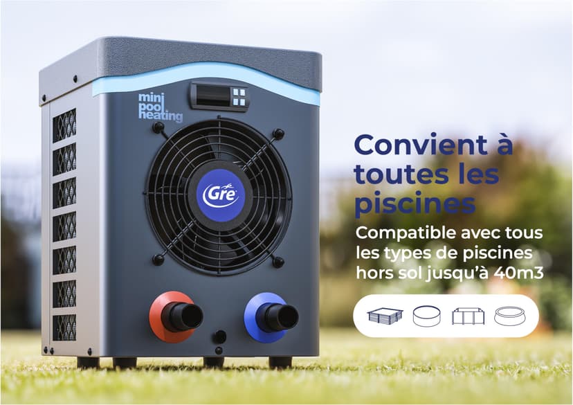 Gre HPM20 - Mini pompe à chaleur pour piscines hors-sol jusqu'à 20 m³, chauffage pour piscines hors-sol. Couleur grise - 2