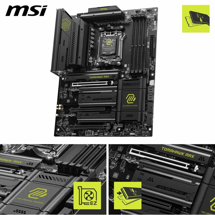 MSI MAG B850 TOMAHAWK MAX WIFI Motherboard, ATX - Supports AMD Ryzen 9000/8000 / 7000 Processors, AM5-80A SPS VRM, DDR5 Memory Boost 8400+ MT/s (OC), PCIe 5.0 x16, M.2 Gen5, Wi-Fi 7, 5G LAN - 3