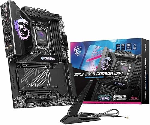 MSI MPG Z890 CARBON WIFI Motherboard, ATX - Supports Intel Core Ultra Processors (Series 2), LGA 1851-110A SPS VRM, DDR5 Memory Boost 9200+ MT/s (OC), PCIe 5.0 x16 & 4.0 x16, M.2 Gen5, Wi-Fi 7, 5G L