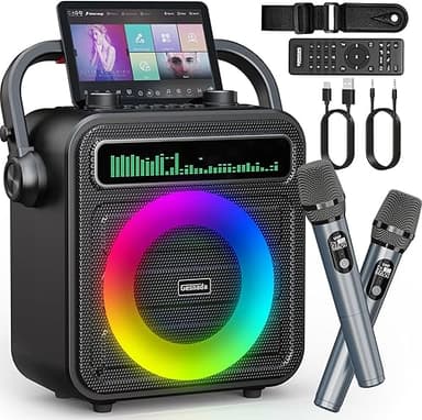 Karaoke Machine 2 Wireless Microphones, Portable Bluetoot…