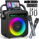 Karaoke Machine 2 Wireless Microphones, Portable Bluetooth Speaker w/PA System for Adults & Kids with LED Lights, Bass/Treble Adjustment, Supports REC/TWS/FM/AUX/USB/IF Card for Party - 1