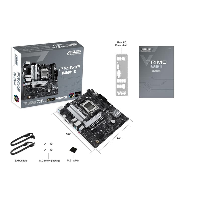 Asus PRIME B650M-K, AMD B650, AM5, Micro ATX, 2 DDR5, VGA, HDMI, 2.5G LAN, PCIe4, 2x M.2 - 4