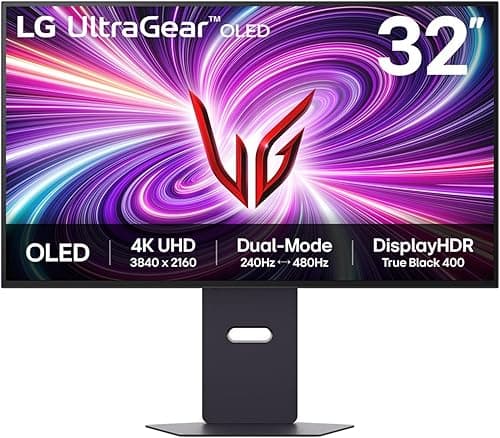 LG Ultragear™ OLED 32GS95UV-B 32 inch Gaming Screen – UHD 4K (3840 x 2160) resolution OLED screen, 0.03 ms GtG 240Hz, DisplayHDR™ TrueBlack400, DCI-P3 98.5%, AMD FreeSync Premium Pro, NVIDIA G-Sync