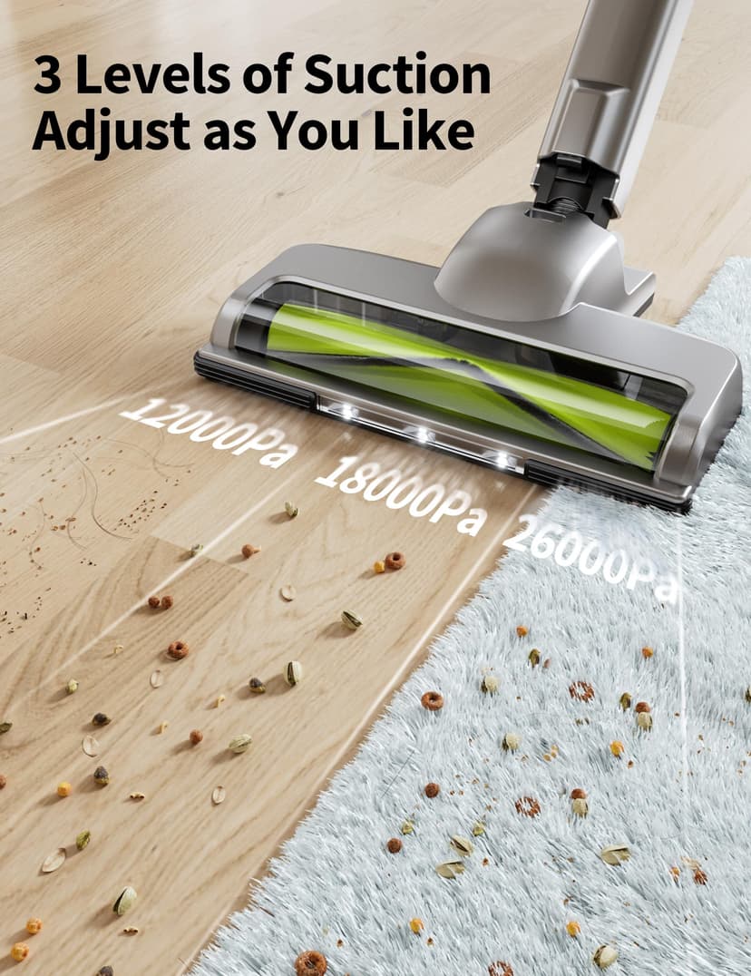 kalado Cordless Vacuum Cleaner KCV01, 26KPA 250W Hoover Cordless, 40 Mins Runtime Removable Battery, Lightweight Self-standing Stick Vacuum Cleaner with LED Display For Hardwood Floor, Carpet (Green) - 3