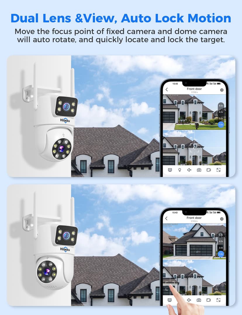 Hiseeu 【Dual Lens+8X Digital Zoom】 3MP Dual Lens PTZ WiFi Security Camera Outdoor, 2.4G/5G WiFi CCTV Home Surveillance Camera Outdoor, Color Night Vision, Auto Tracking Alarm Sound Light 2-Way Audio - 2