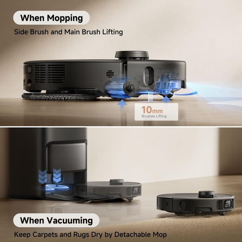 Mova P50 Pro Ultra Robot aspirateur et serpillère, aspiration 19 000 Pa avec brosse anti-nœuds, balai amovible et relevable pour tapis et sol, serpillère et planche à laver de 75 °C, séchage et - 3