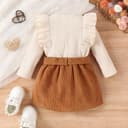 Geagodelia 2Pcs Baby Girl Outfit Clothes Set Newborn Toddler Clothing Long Sleeve Shirt Top + Skirts Spring Autumn Baby Grows 0-4 Years (Beige & Khaki, 6-12 Months) - 2