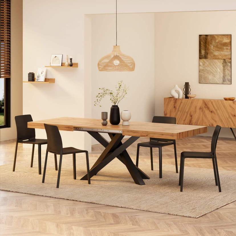 Mobili Fiver, Tavolo Allungabile Emma 160(240) x90 cm, Rovere Rustico con Gambe Incrociate Nere, per 6-10 persone, Tavolo Cucina, Soggiorno, Made in Italy - 8