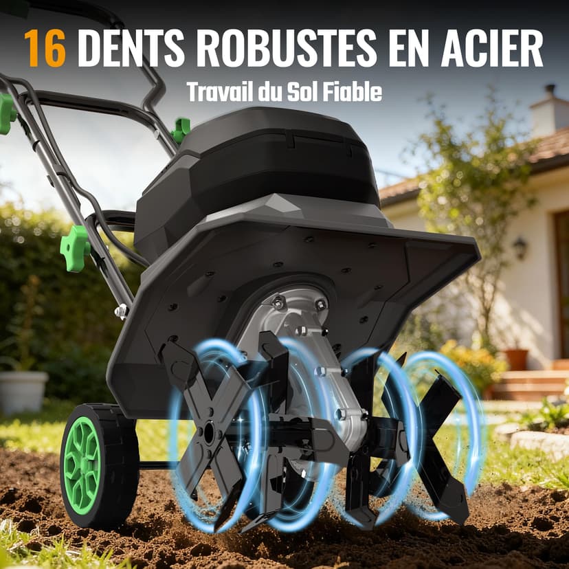 WORKPROX Motobineuse Électrique sans Fil 40V, Largeur 30 cm, Profondeur 20 cm, Batteries 2×4000 mAh, Guidon Pliable, Roues 4 Positions, Compacte et Silencieuse pour Jardin, Potager et Verger - 3