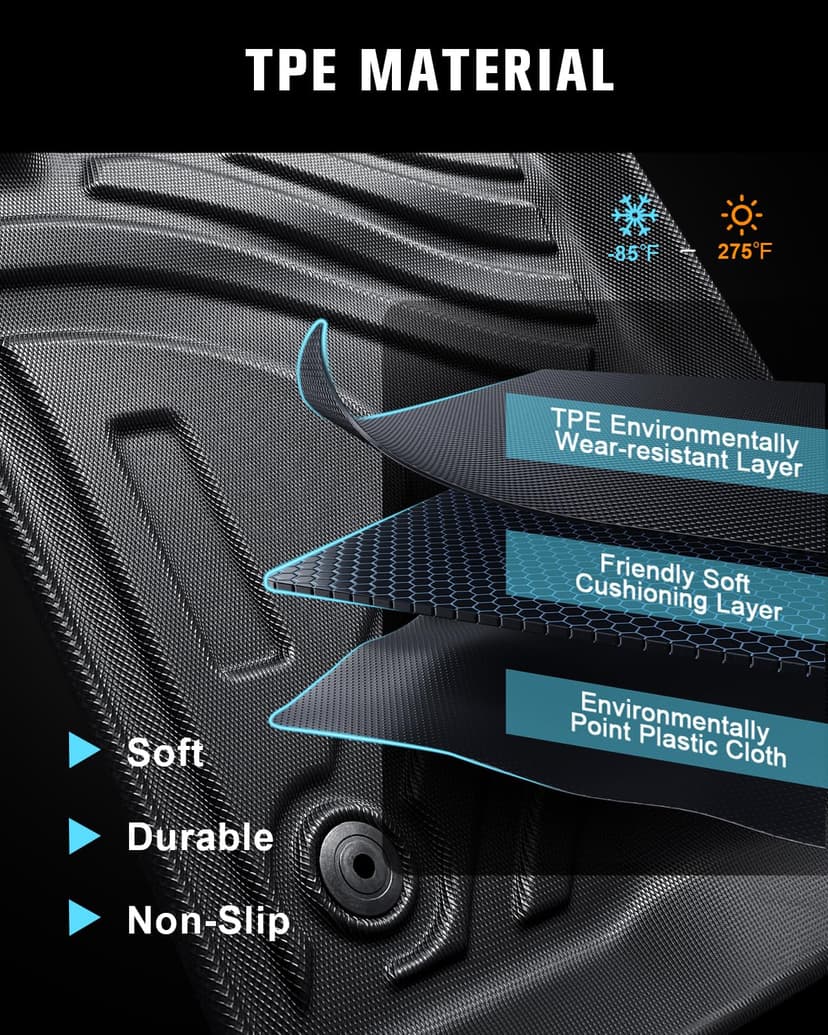 CDEFG Compatible with Ford Ranger T9 2024 2025 Floor Mats, Floor Mats TPE Car Waterproof Easy to Clean Premium All-Weather Rubber Mats Front and Rear Mats Ranger T9 Raptor Wildtrak XLT Accessories - 5