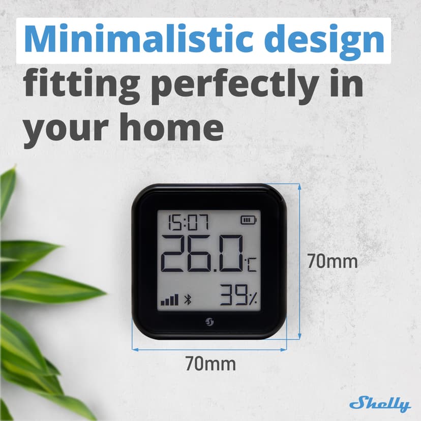 Shelly H&T Gen3 Black | Wi-Fi Smart Temperature & Humidity Sensor | Remote Control & Monitoring | Smart Scenes | Notification Alerts | Free Data Storage Export | No Hub Required | Alexa & Google Home - 2