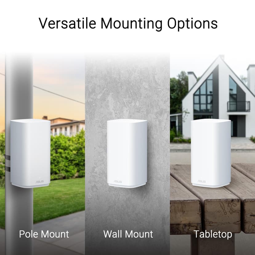 ASUS ZenWiFi BD4 Outdoor - Pack de 1 - Système WiFi 7 Mesh - Double-Bande, 3600 Mbps, 235m2, Double Ports 2,5G, Alimentation PoE, résistance IP65, jusqu'à 3 SSID, contrôle Parental et VPN - 7