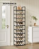 SONGMICS 10-Tier Shoe Rack, Shoe Stand, Space-Saving Shoe Storage, 45 x 28 x 173 cm, Metal Frame, Non-Woven Fabric Shelves, for Hallway, Bedroom, Black LSH010B02 - 2