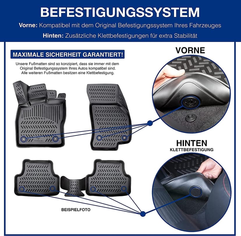 ELMASLINE Tapis en caoutchouc 3D pour Ford Ranger 2 (2022-2025) | Accessoires de tapis de sol | Bord extra haut de 5 cm | 2ème rangée ne convient pas à la cabine supplémentaire !! - 7