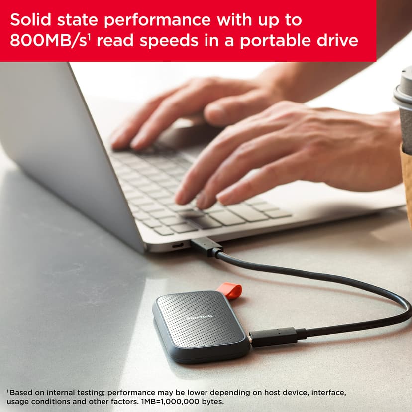 SANDISK Portable SSD 1TB (Read speeds up to 800 MB/s, USB 3.2 Gen 2, USB-C, NVMe Solid State Performance, Updated firmware, fastening loop made of durable rubber) Black - 4