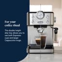 De'Longhi Linea Classic EM450.M Machine à café manuelle avec tige vapeur, machine à expresso avec pompe barista, buse pour cappuccino, filtre double paroi, 15 bar, tasse jusqu'à 13 cm, acier - 6