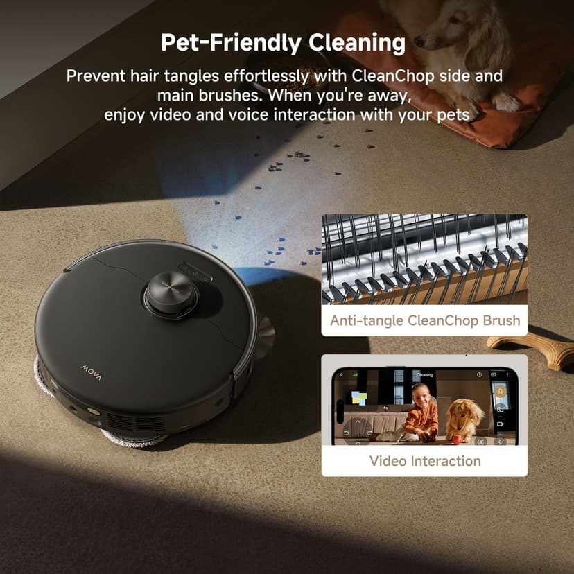 Mova P50 Pro Ultra Robot aspirateur et serpillère, aspiration 19 000 Pa avec brosse anti-nœuds, balai amovible et relevable pour tapis et sol, serpillère et planche à laver de 75 °C, séchage et - 6
