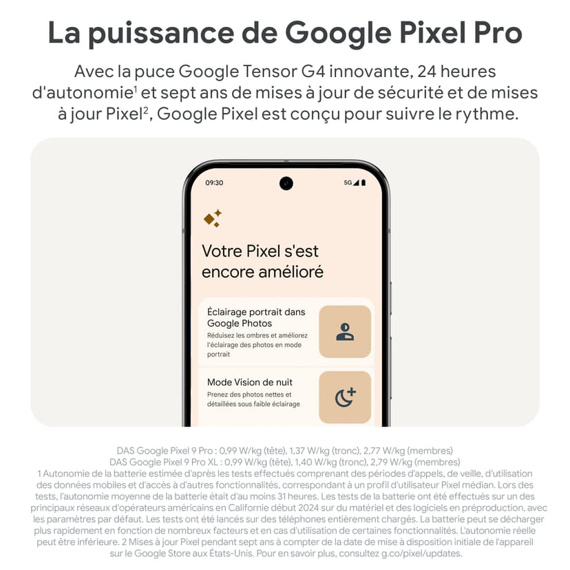 Google Pixel 9 Pro XL – Smartphone Android débloqué avec Gemini, Triple Appareil Photo arrière, 24 Heures d'autonomie et écran Super Actua 6,8 Pouces – Noir Volcanique, 128GB - 9
