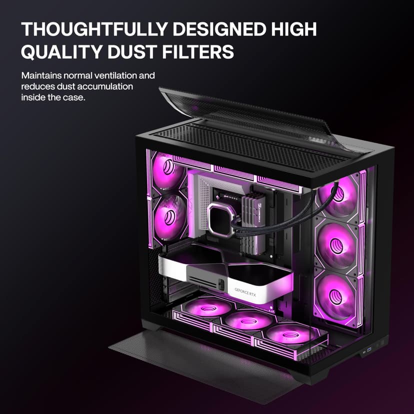 ANSAITE ATX PC Case 9 x 120 mm ARGB PWM Fan Pre-Installed Mid-Tower Gaming PC Case, Panoramic Tempered Glass Black Computer Case with Type C, 360 mm Radiator Support, H-D9 - 2