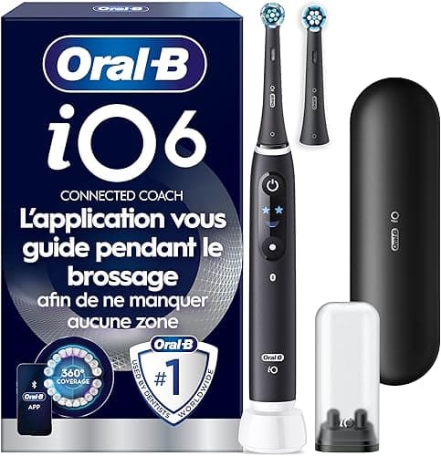 Oral-B iO 6N Black Bluetooth Connected Electric Toothbrush, 2 Brushes, 1 Travel Case