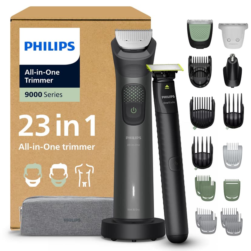 Philips Multigroom 9000 Series All-in-One 23-Piece Trimmer, Shaver & Clipper + OneBlade Trimmer for Men - All-Over Grooming Set for Beard, Nose, Hair & Body, 27 Length Settings (0.2-20 mm), MG9561/30 - 1