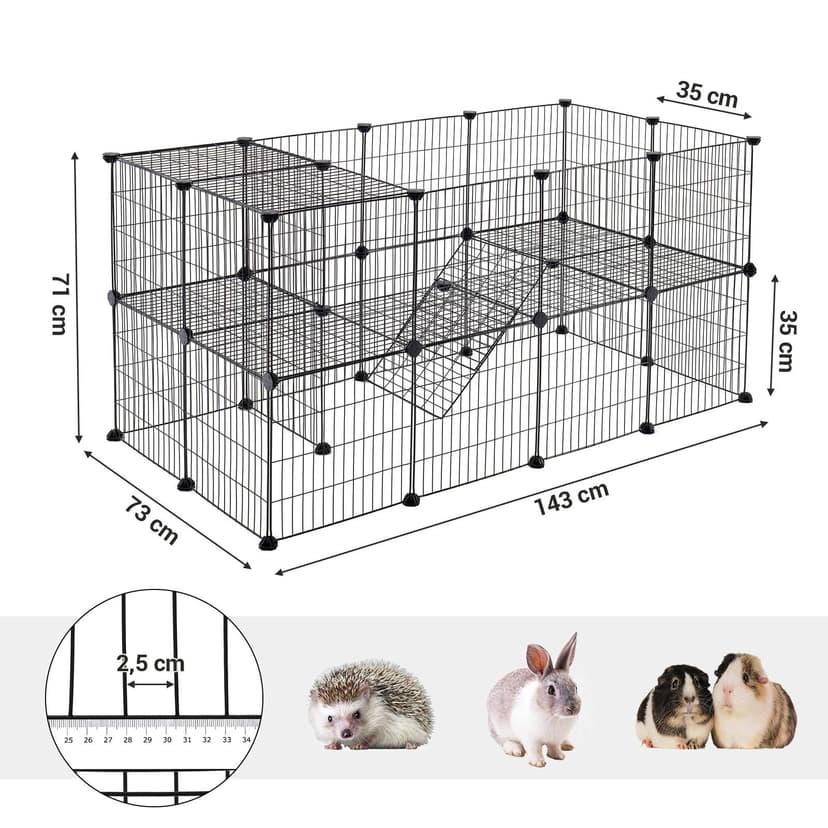 SONGMICS Pet Enclosure, LPI02H, 2 Levels, Modular Enclosure for Small Animals, Hamsters, Rabbits, Guinea Pigs, Mesh Panels, Indoor Use, 143 x 73 x 71 cm, Black - 5