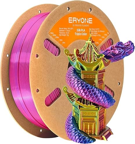 ERYONE Silk PLA 3D Printer Filament, 1.75 mm, +/- 0.03 mm, 1 kg/Spool, Tri-Colour, Red, Yellow, Blue