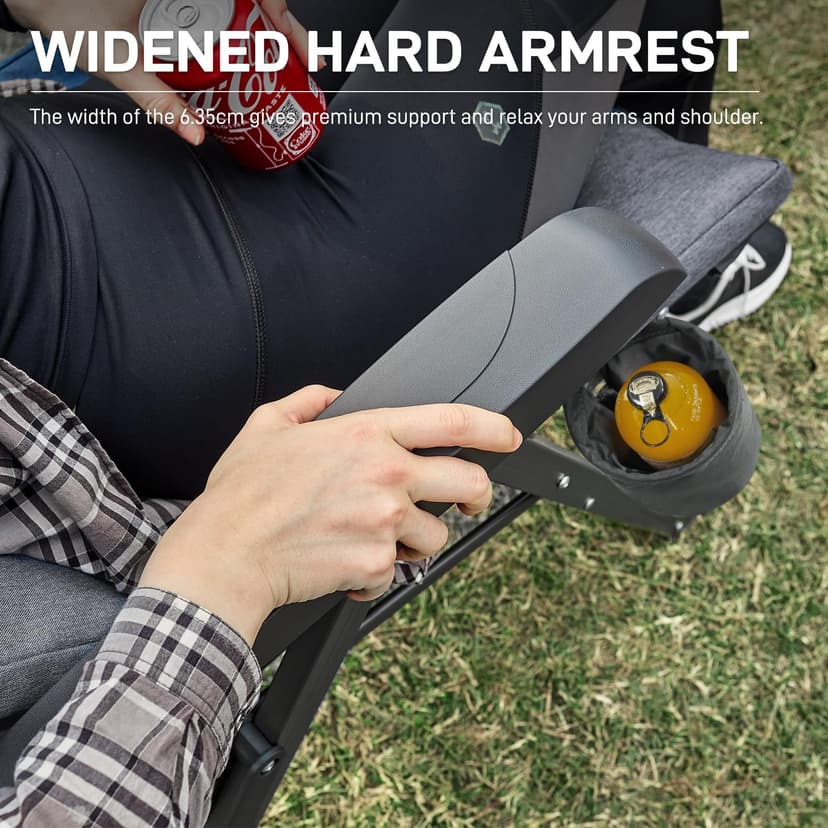 EVER ADVANCED Luxury Camping Chairs for Adults Heavy Duty Loadable 150kg High Back Oversized Folding Garden Chair Padded 6cm Comfy with Cup Holder Side Pocket Dining Chairs 4-Position Recliner - 8