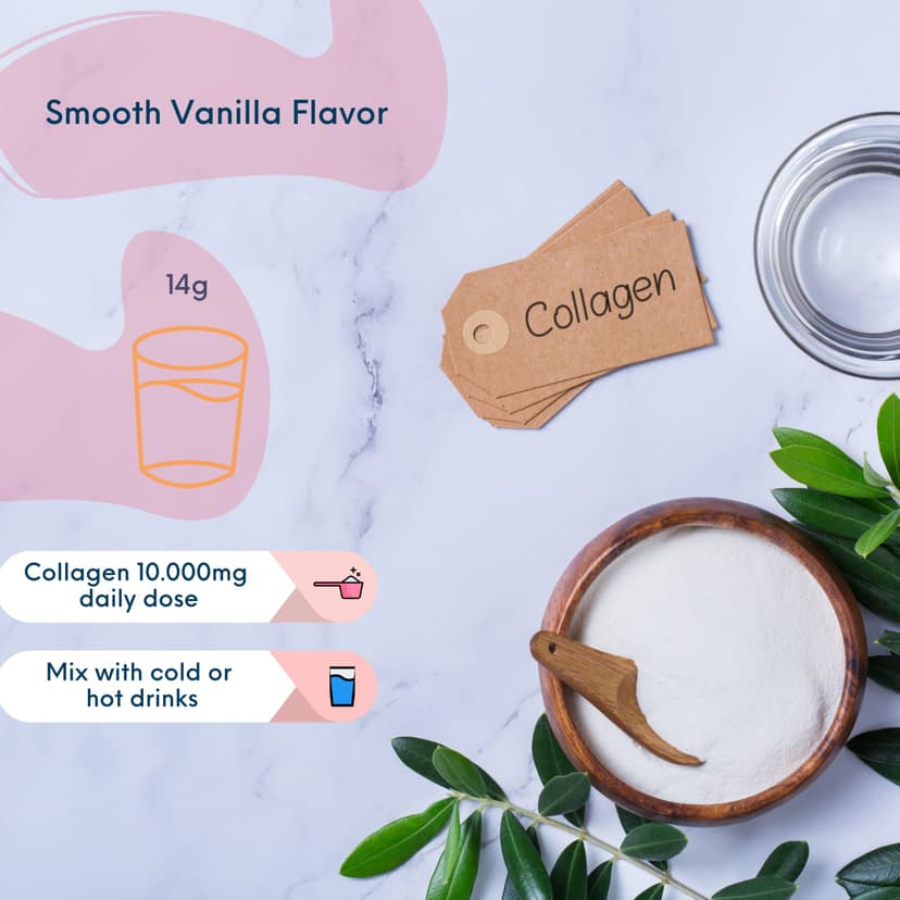 COLLAGÈNE HYDROLYSÉ COMPLEX 9 EN 1 | Élastine marine + Acide hyaluronique + Coenzyme Q10 + Glucosamine + Biotine + Vitamines C & D + Magnésium | Pour les articulations et la peau | 420g goût vanille | - 6