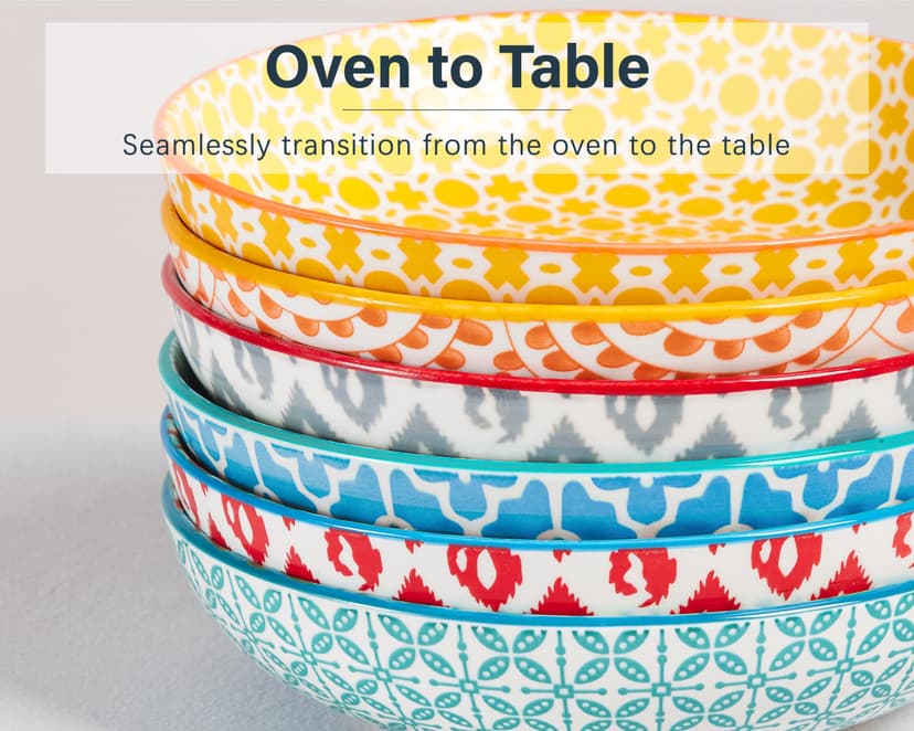 ONEMORE 36oz Colorful Pasta Bowls Set of 6 - Microwavable Oven and Dishwasher Safe Ceramic Shallow Bowl for Dinner, Soup, Assorted Colors - 3