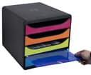 Exacompta - Ref 310498D - BIG-BOX Desktop Drawer Set - 4 x 55mm Drawers, Suitable for A4+ Documents, 347 x 278 x 267mm, 100% Recycled Plastic - Black/Harlequin - 8