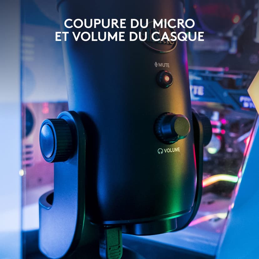 Logitech for Creators Blue Yeti Microphone USB pour Enregistrer, Streaming, Gaming, Podcast sur PC & Mac, Micro condensateur pour ordinateur portable et PC avec Effets Blue VO!CE, Plug and Play - Noir - 9