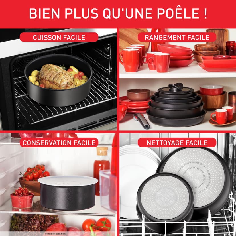 Tefal Ingenio Batterie de cuisine 10 pièces, Poêles, Casseroles, Couvercles, Poignée, Non induction, Revêtement antiadhésif, Empilable, Compatible lave-vaisselle, Fabriqué en France, Easy On L1599902 - 7
