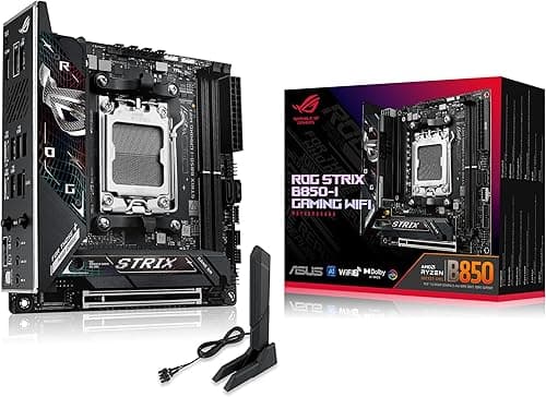 ASUS ROG Strix B850-I Gaming WiFi AMD Mini-ITX motherboard, 10+2+1 power stages, DDR5 slots, two M.2 slots, PCIe 5.0, WiFi 7, USB 20Gbps Type-C, and Aura Sync RGB