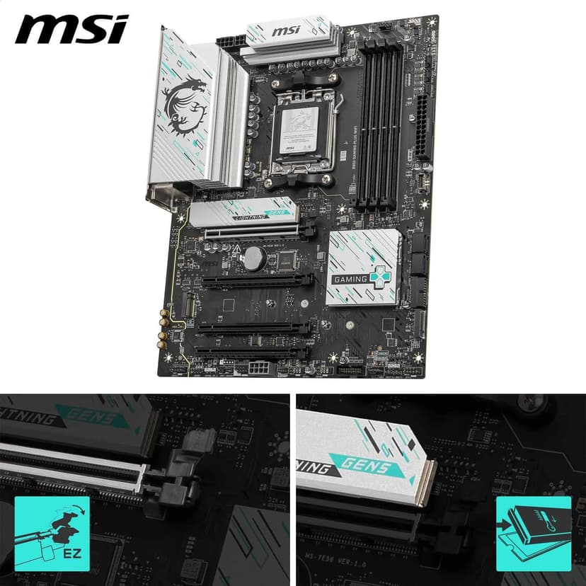 MSI B850 Gaming Plus WiFi Carte mère ATX - pour processeurs AMD Ryzen 9000/8000 / 7000, AM5 - DDR5 Memory Boost (8200+ MT/s OC), PCIe 5.0 x16 & 4.0 x16, M.2 Gen5, Wi-FI 7, 5G LAN - 3