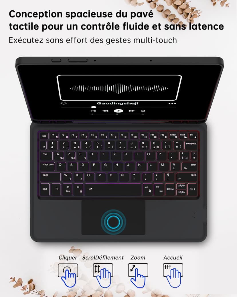 Coque Clavier Pour Samsung Galaxy Tab S10 Lite/S10 FE/S9 FE/S9 : mode DEX en un clic,mise en veille/réveil auto,rétroéclairage arc-en-ciel,Étui Clavier AZERTY français détachable avec pavé tactile - 6