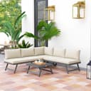 Outsunny Salon de Jardin extérieur d'angle et Convertible 4 pièces avec 2 banquettes, 1 Fauteuil d'angle et 1 Table Basse, Aluminium et Acier mobilier de Jardin pour Balcon terrasse, Beige - 8